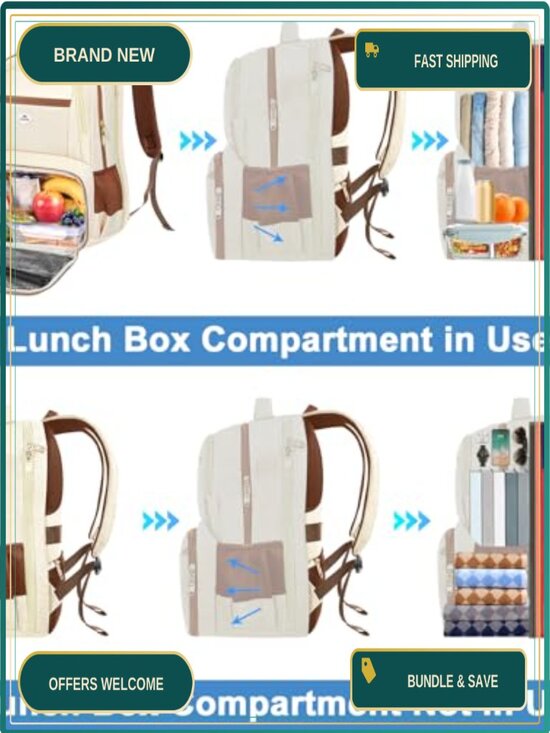 Insulated Lunch Backpack for Women with 17 Inch Laptop Compartment, Water main image 4